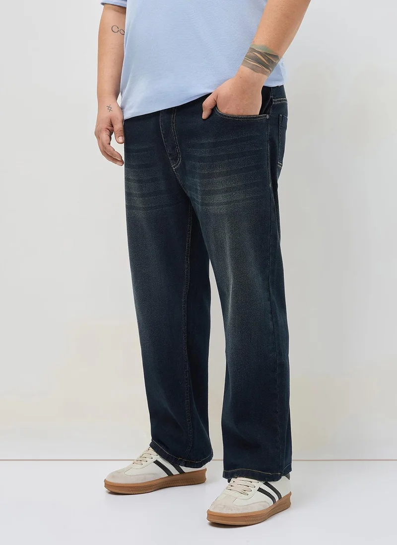 Urbano Fashion Urbano Plus Men's Carbon Blue Regular Fit Heavy Washed Denim Jeans Stretchable